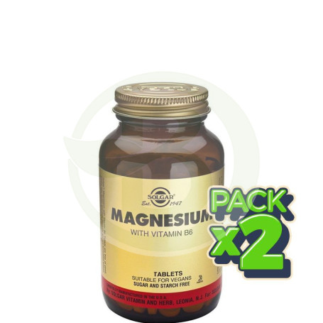 Pack 2x Magnesio con Vitamina B6 250 Cápsulas Solgar