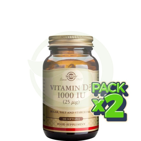 Pack 2x Vitamina D3 1.000UI (25Mcg.) 100 Cápsulas Solgar