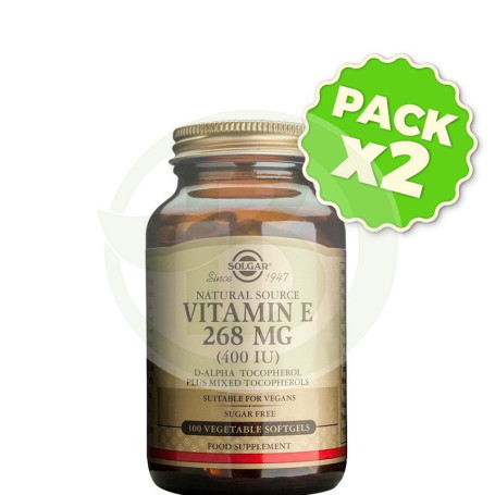 Pack 2x Vitamina E 400UI (268Mg.) 50 Cápsulas Vegetales Solgar