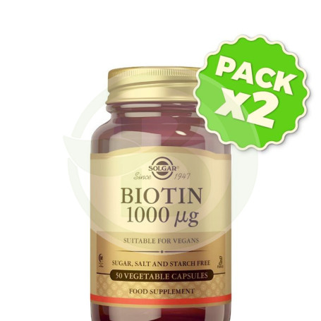 Pack 2x Biotina 1000Mcg 50 Cápsulas Solgar