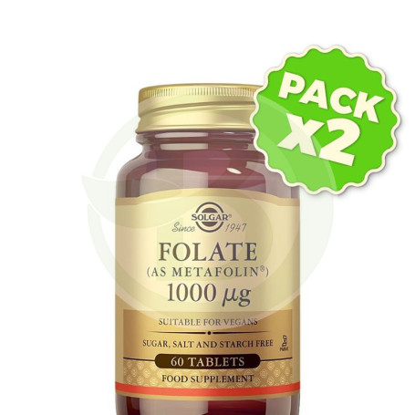 Pack 2x Folato 1000Mcg 60 Comprimidos Solgar