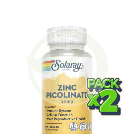 Pack 2x Picolinato De Zinc 25Mg 60 Comprimidos Solaray