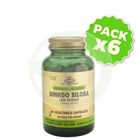 Pack 6x Ginkgo Biloba 60 Cápsulas Solgar
