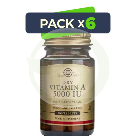 Pack 6x Vitamina A Seca 100 Cápsulas Solgar