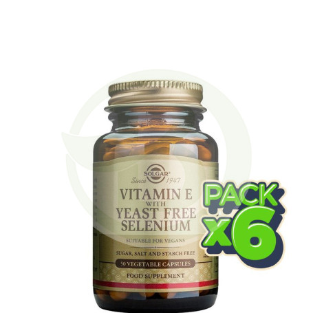Pack 6x Vitamina E con Selenio Sin Levadura 50 Cápsulas Solgar