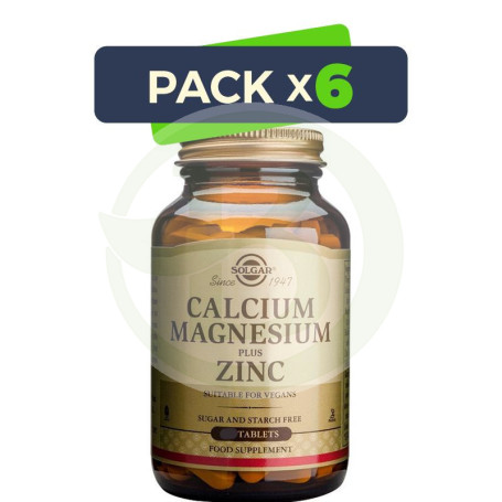 Pack 6x Calcio y Magnesio Plus con Zinc 250 Cápsulas Solgar