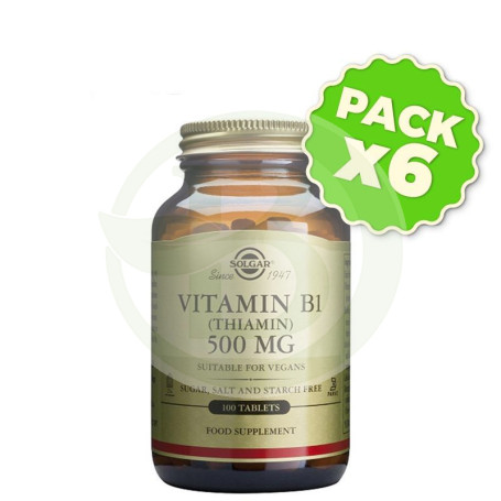 Pack 6x Vitamina B1 500Mg. (Tiamina) 100 Cápsulas Solgar