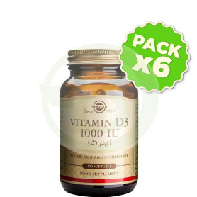 Pack 6x Vitamina D3 1.000UI (25Mcg.) 100 Cápsulas Solgar