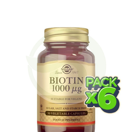 Pack 6x Biotina 1000Mcg 50 Cápsulas Solgar