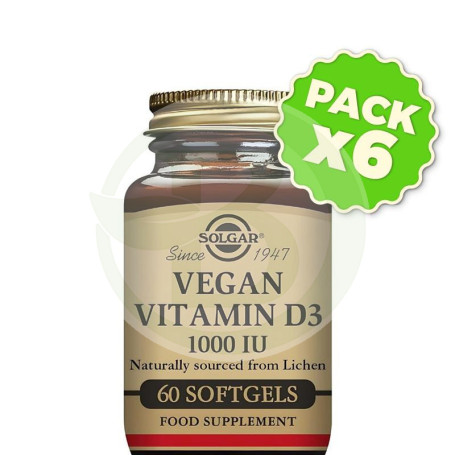Pack 6x Vegan Vitamina D3 1000Ui 60Capsulas Solgar