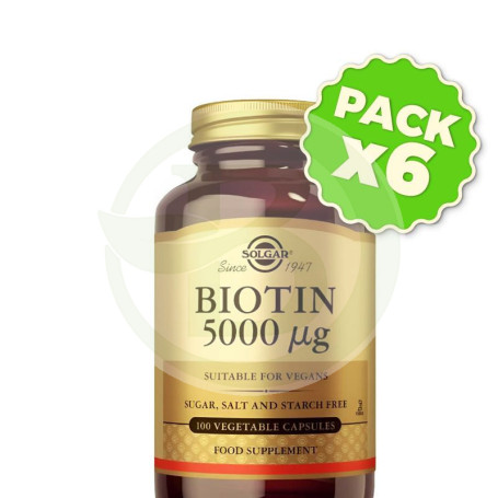 Pack 6x Biotina 5000Mcg 100 Cápsulas Solgar