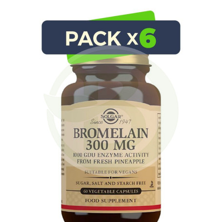 Pack 6x Bromelina 300Mg 60 Cápsulas Solgar
