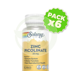 Pack 6x Picolinato De Zinc 25Mg 60 Comprimidos Solaray