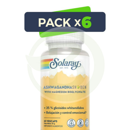 Pack 6x Ashwagandha Shoden con Magnesio 60 Cápsulas Vegetales Solaray