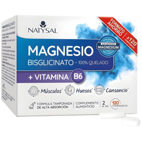 Magnesio Bisglicinato Quelado + B6 120 Comprimidos Natysal
