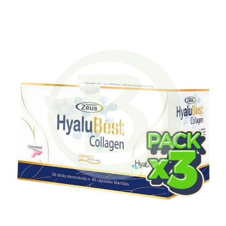 Pack 3x Hyalubest Collagen 30 Sticks + 30 Cápsulas Zeus