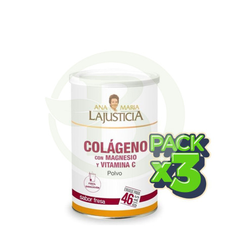 Pack 3x Colágeno con Magnesio Fresa 350Gr. Ana M. Lajusticia