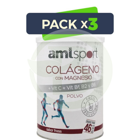 Pack 3x Colágeno, Magnesio y Vitamina C AMLSport Fresa 350Gr. Ana Maria Lajusticia