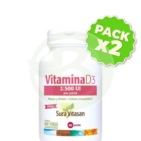 Pack 2x Vitamina D3 2.500Ui 60 Perlas Sura Vitasan