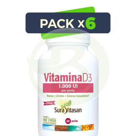 Pack 6x Vitamina D3 1.000Ui 60 Perlas Sura Vitasan