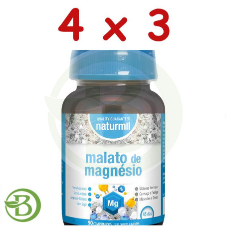 Pack 4x3 Malato De Magnesio 90 Comprimidos Naturmil