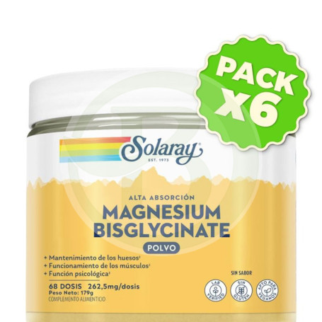 Pack 6x Magnesium Bisglycinate Polvo 179G (68 Dosis) Solaray