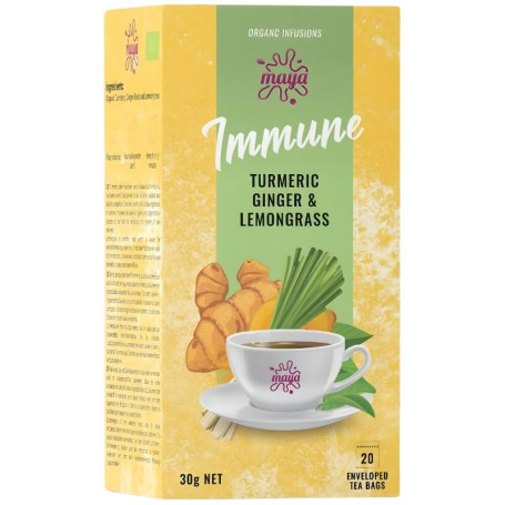 Immune Cúrcuma, Hierba Limón y Jengibre 20 Filtros Maya Organic