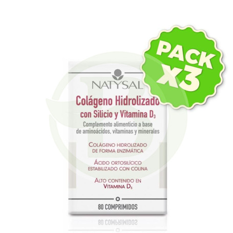Pack 3x Colágeno con Silicio y Vitamina D 80 Comprimidos Natysal