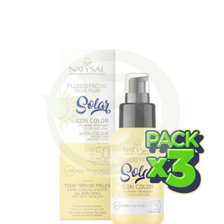 Pack 3x Fluido Facial Solar con Color Fps 50 Water Resist 50Ml Natysal