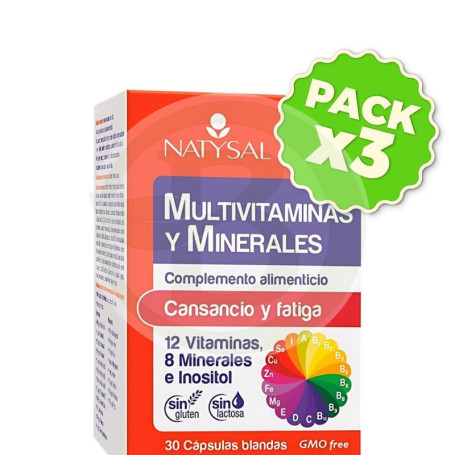 Pack 3x Multivitaminas y Minerales 30 Cápsulas Natysal