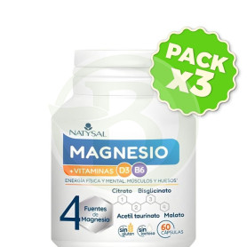Pack 3x Magnesio Cuatro Fuentes 60 Cápsulas Natysal
