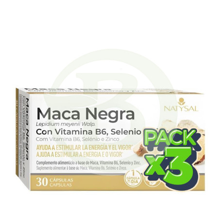 Pack 3x Maca Negra con B6, Selenio y Zinc 30 Cápsulas Natysal