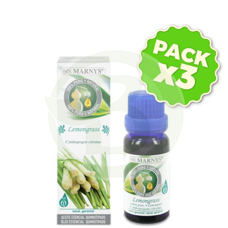 Pack 3x Aceite Esencial Alimentario de Lemongrass 15Ml. Marnys