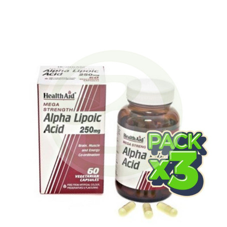 Pack 3x Ácido Alfa Lipoico 250Mg. Health Aid