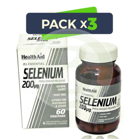 Pack 3x Selenio 200mcg. Health Aid