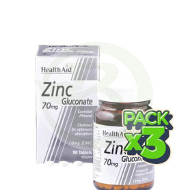 Pack 3x Gluconato de Zinc 70Mg. Health Aid