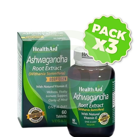 Pack 3x Ashwagandha 60 Comprimidos (Withania Somnifera) Health Aid