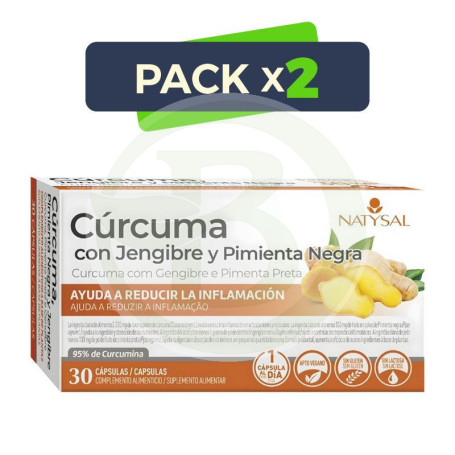Pack 2x Cúrcuma + Jengibre + Pimienta Negra 30 Cápsulas Natysal
