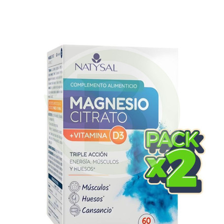 Pack 2x Magnesio Citrato + Vitamina D3 60 Comprimidos Natysal