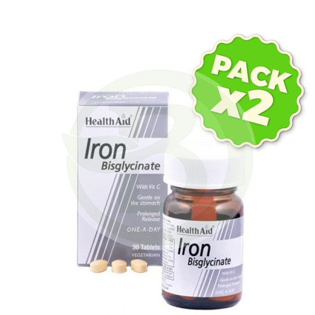 Pack 2x Hierro (Bisglicinato) 30Mg. 30 Comprimidos Health Aid