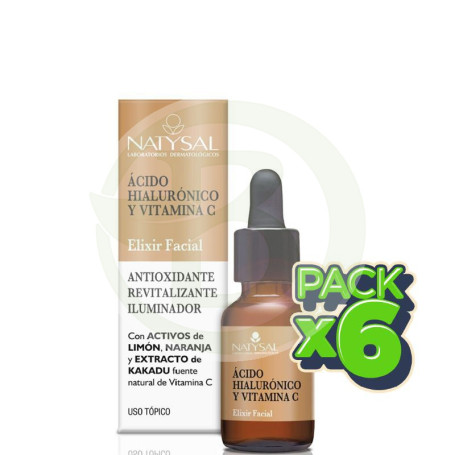 Pack 6x Elixir Facial de Ácido Hialurónico y Vitamina C 15Ml. Natysal