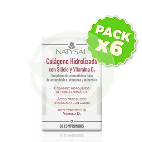 Pack 6x Colágeno con Silicio y Vitamina D 80 Comprimidos Natysal