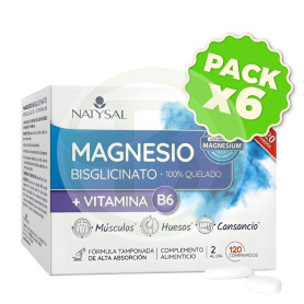 Pack 6x Magnesio Bisglicinato Quelado + B6 120 Comprimidos Natysal