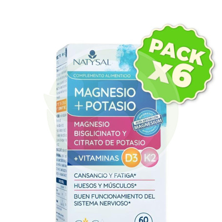 Pack 6x Magnesio + Potasio + D3 + K2 60 Cápsulas Natysal