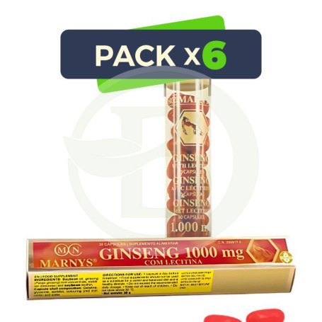 Pack 6x Ginseng con Lecitina 1000Mg 30 Cápsulas Marnys