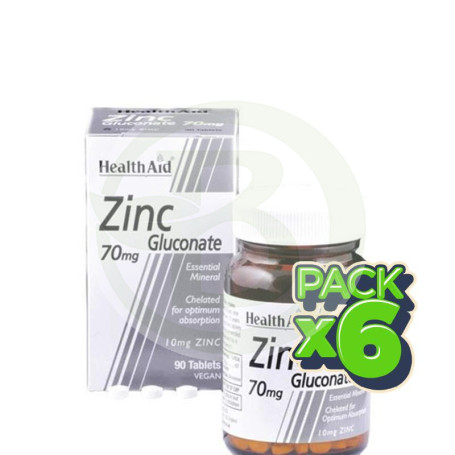 Pack 6x Gluconato de Zinc 70Mg. Health Aid