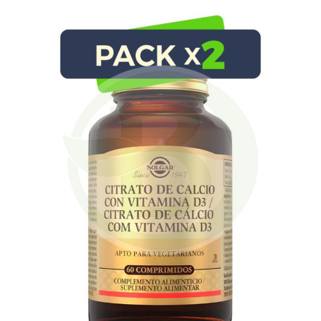 Pack 2x Citrato De Calcio con Vitamina D3 60 Comprimidos Solgar