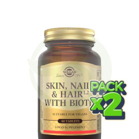 Pack 2x Pelo, Piel y Uñas con Biotina 60 Comprimidos Solgar