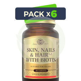 Pack 6x Pelo, Piel y Uñas con Biotina 60 Comprimidos Solgar