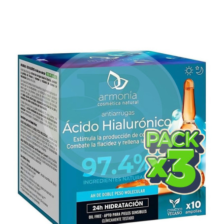 Pack 3x Ampollas Faciales Monodosis Ac. Hialur. Antiarrug. 10Uds Armonia